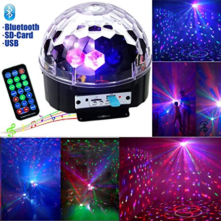 Disco Lights LED Stage Lights With Bluetooth Speaker, DJ Lights Party light Sound Activated Crystal Magic Rotating Mirror Ball with 9 Color Rotating Remote Control Music Player for Kids Birthday Xmas Party KTV Wedding Show Club Pub