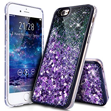 iPhone 6S Case,iPhone 6 Case,ikasus Funny Liquid Quicksand Dynamic Flowing Floating Bling Glitter Sparkle Black Hard with TPU Hybrid Bumper Cover Case for Apple iPhone 6S / 6 4.7",Purple Love Heart