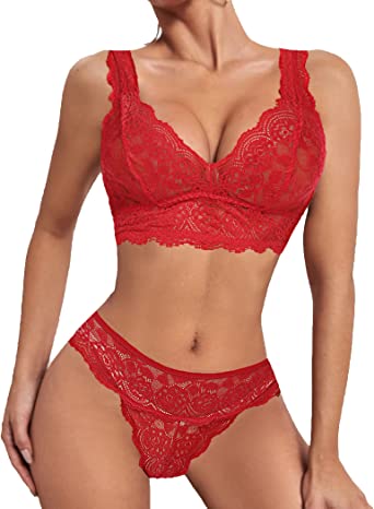 ELOVER Lace Two Piece Lingerie High Waisted Lingerie Set Bra and Panty Sets