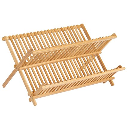 InterDesign Formbu Collapsible Bamboo Dish Drying Rack-Natural