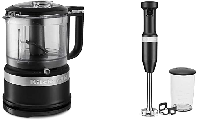 KitchenAid 3.5-Cup Food Chopper, medium, Matte Black & KHBV53BM Variable Speed Corded Hand Blender, Black Matte, 8 in