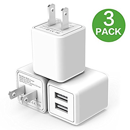 USB Wall Charger,Dual Port Rapid Speed Compact Universal USB Power Adapter Wall Charger Compatible with Apple iPhone X/ 8/ 8 Plus/ 7/ 7 Plus/ Samsung Galaxy/ Nexus/ LG/ HTC & more White (3-PACK)