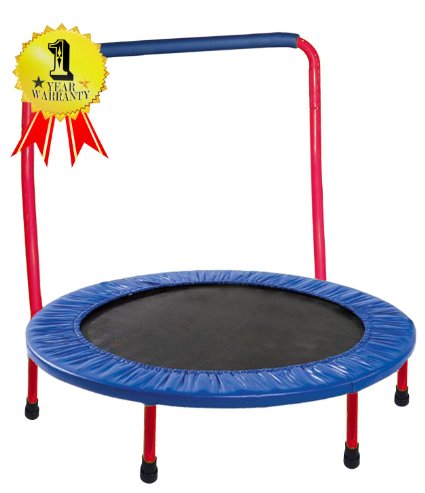 Portable & Foldable Trampoline - 36" dia. Durable Construction Safe for Kids with Padded Frame Cover and Handle - Red
