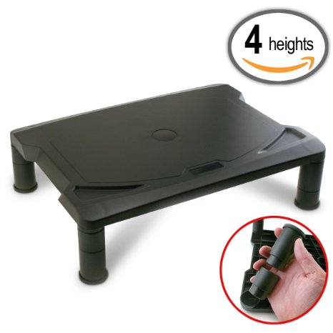 Adjustable Monitor Stand / Riser, Adjusts to 4 Heights, 15.5" x 11.5" for LCD Flat Screen TV, Fax, Printer, Video Game, Xbox, PS3, PS4. Desktop Stand Reduces Neck Strain for Ergonomic Workstation.