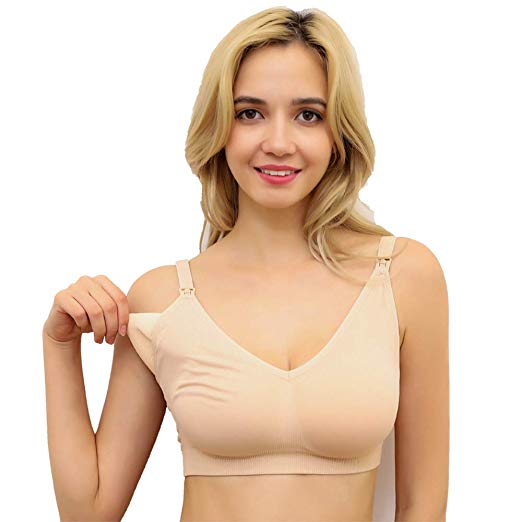 Bstba Maternity Seamless Bralette Nursing Bra for Breastfeeding and Sleeping, S-XL Plus Size with Clips