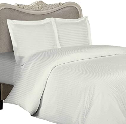 Italian 1500 Thread Count Egyptian Cotton Duvet Cover Set, California King, Ivory Stripe, Premium Italian Finish