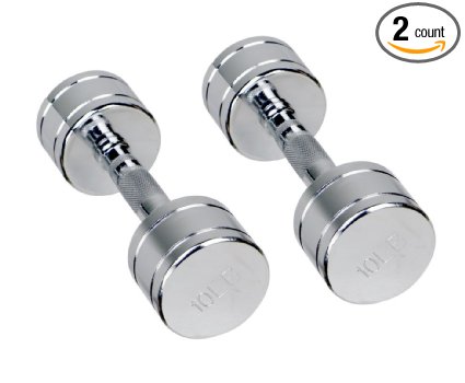 Gymenist Set of 2 Round Chrome Dumbbells with Chromed Metal Handles, Pair of 2 Heavy Dumbbells Choose Your Weight Size