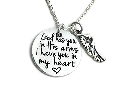 Angel Wing - God Has You In His Arms I Have You In My Heart Necklace - Hand Stamped Jewelry - Personalized Jewelry