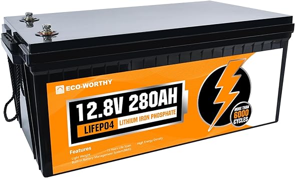 ECO-WORTHY 280AH 12V LiFePO4 Lithium Iron Phosphate Battery 6000  Deep Cycles with BMS, 3584Wh Energy, for Off-Grid, RV, Solar Power System, Home Backup, UPS and Marine