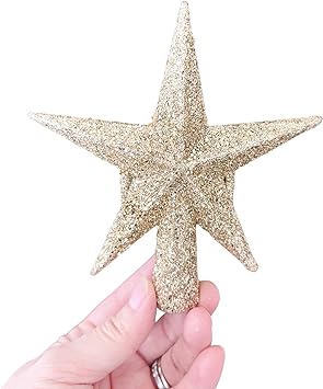 PEPPERLONELY Miniature Glitter Star Tree Topper Christmas Decorations 4.5" w x 5" l, Gold