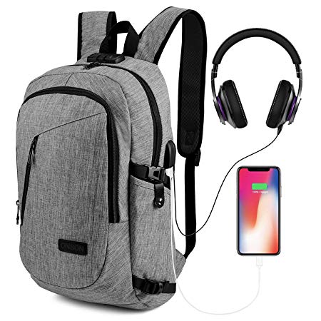 ONSON Anti Theft Laptop Backpack, Business Water Resistant Backpack Travel Bag with USB Charging Port & Headphone interface for Men&Women College Student,Fits 15.6 Inch Laptop & Notebook - Gray