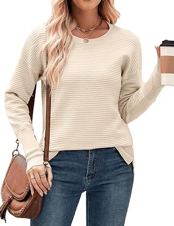 Zeagoo Women's Crew Neck Ribbed Knit Sweater 2024 Fall Long Sleeve Oversized Pullover Sweaters Tops