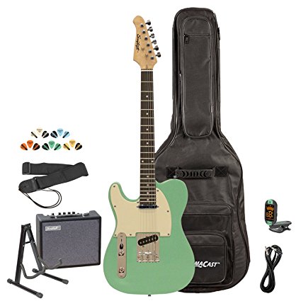 Sawtooth ST-ET-LH-SGRW-KIT-3 Left Handed Electric Guitar, Surf Green with Aged White Pickguard