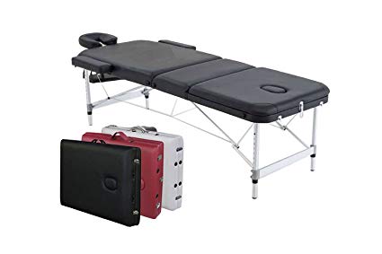 Angel 3-Section Aluminum 84"L Portable Massage Table Facial SPA Bed Tattoo w/Free Carry Case (Black)
