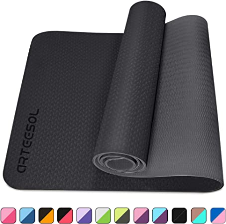 arteesol Exercise Yoga Mat, Non-Slip 6mm Thick Large Fitness Mat, Anti-Tear Eco Friendly Pilates Mat with Carry Straps, Premium for Pilates, Fitness, Women and Men 183 cm x 61 cm x 6 mm