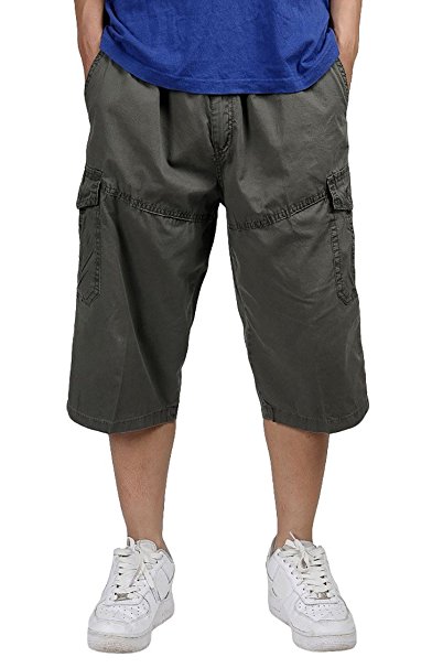 Panegy Mens Summer 3/4 Loose Fit Casual Work Pants Premium Twill Cargo Shorts