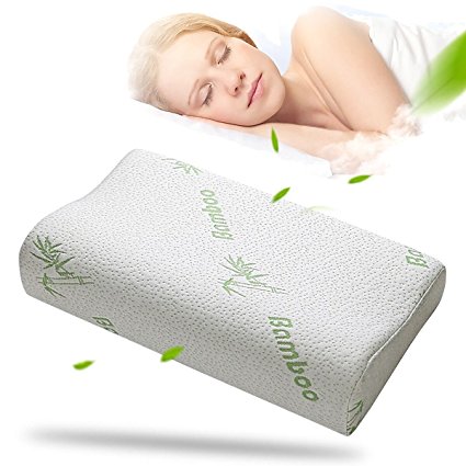 Memory Foam Pillow, MEJOY Neck Care Pillow Bamboo Fiber Slow Rebound Cervical Health Care, Neck Pain Relief, Orthopedic Neck, Hypoallergenic Anti-Mites, Breathable Moisture Absorption 50x30cm
