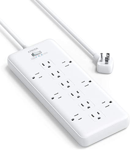 Anker Power Strip Surge Protector (2 × 4000 Joules), PowerExtend Strip 12 Outlets with Flat Plug, 1875W Output, 8ft Extension Cord, Dual Surge Protection for Office, Home