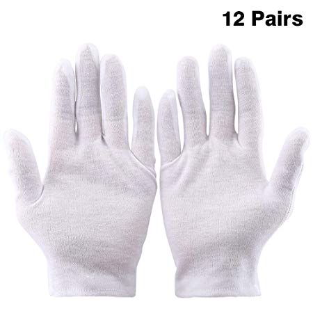 12 Pairs/Set Practical Thickened White Cotton Work Safety Gloves for Coin Jewelry Silver Inspection Protection,Large Size