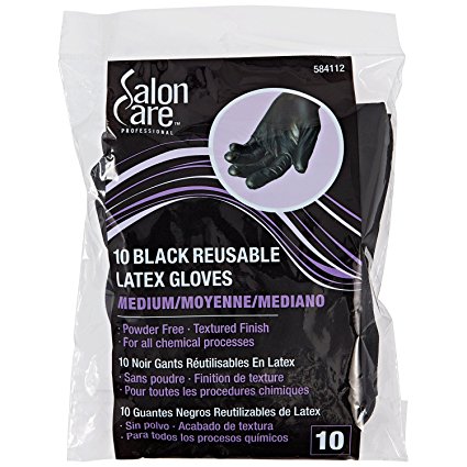 Salon Care Reusable Black Medium Latex Gloves