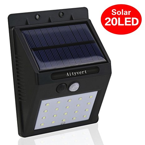 Aityvert Solar Light with Motion Sensor, 20 Bright LEDs Wireless Solar Powered Motion Sensor Light for Outdoor Wall Garden Lamp Patio Deck Yard Home Driveway Stairs With Auto On/Off (1pack, black)
