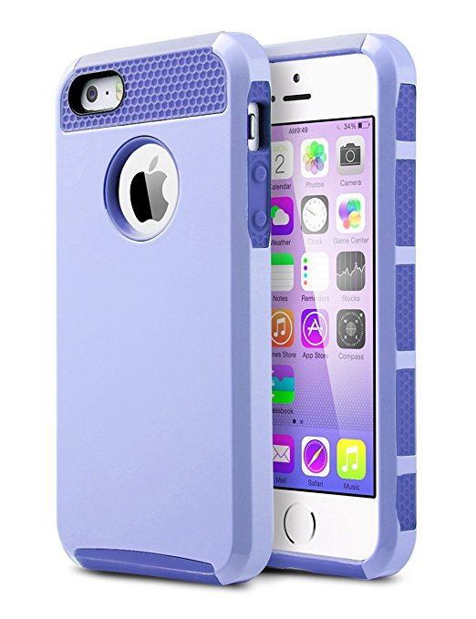 iPhone 5S Case, iPhone 5 Case,iPhone SE Case, ULAK Slim Fit Protection Case Shockproof Hard Rugged Ultra Protective Back Rubber Cover with Dual Layer Impact Protection(Light Purple Purple)