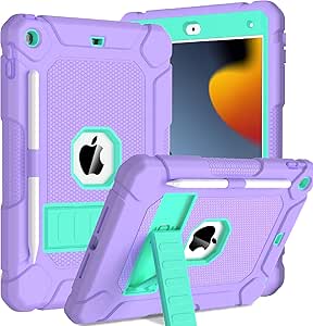 BMOUO Case for iPad 9th 8th 7th Generation (10.2 inch, 2021/2020/2019), Shockproof Protective iPad 10.2 Case with Built-in Stand/Pencil Holder, Purple