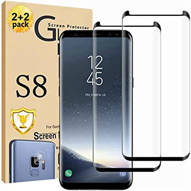 Galaxy S8 Screen Protector 【2 2 Pack】With Camera Lens Protector 3D Glass Full Coverage 9H Hardness Tempered Glass Screen Protector for Samsung Galaxy S8