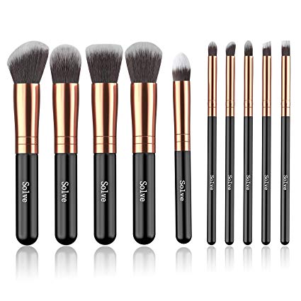 Makeup Brushes, SOLVE Premium Makeup Brush Set Synthetic Cosmetics Foundation Powder Concealers Blending Eye Shadows Face Kabuki Makeup Brush Sets (10pcs, Rose Golden)