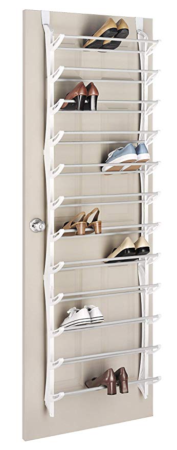 Whitmor Over The Door Rack-36 Fold Up Non Slip Bars Shoe Rack, 36-Pair, White (Renewed)