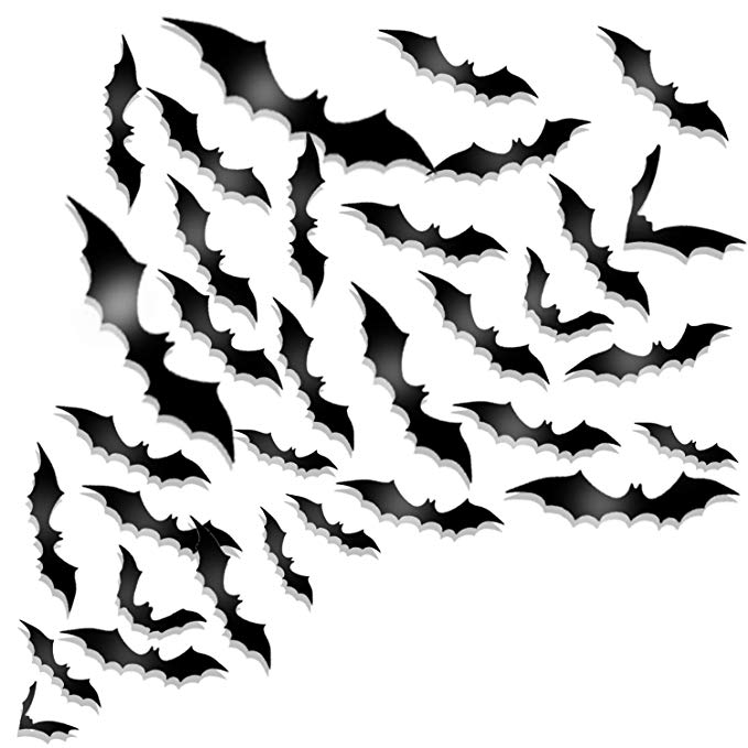Whaline 72 Pack Halloween 3D Bats Stickers Plastic Wall Bat Decals for Home Window Decor Party Supplies (Black)