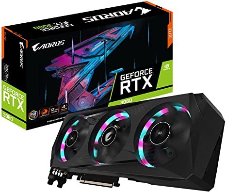 GIGABYTE AORUS GeForce RTX 3060 Elite 12G (REV2.0) Graphics Card, 3X WINDFORCE Fans, 12GB 192-bit GDDR6, GV-N3060AORUS E-12GD REV2.0 Video Card