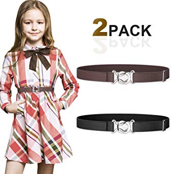 Kids Toddler Belt Elastic Stretch Adjustable Belt For Boys and Girls with Silver Square Buckle 2 Pack By JASGOOD