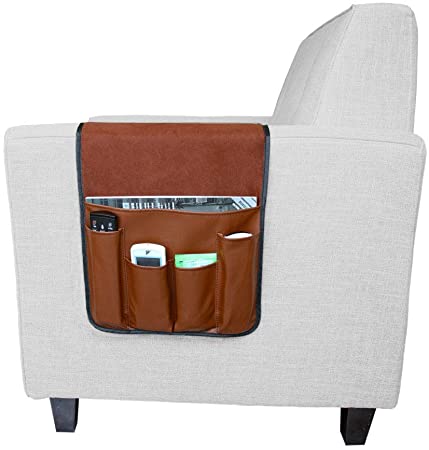 Arm Rest Organiser Hanging Sofa Caddy Storage Bag TV Remote Control Holder Armchairs Couch Organiser Phone Drink Glassse Foldable Pouch Chair Tidy Table Space Saver Pocket Set Living Room (Brown)