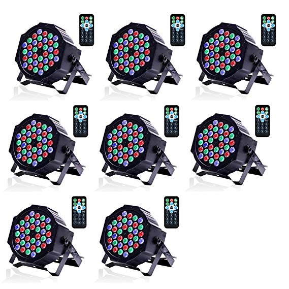 U`King DJ Par Lights with 36leds Stage Light Colorful Effect by IR Remote and DMX Control Uplighting for Wedding Disco Bar Show-8 Pack