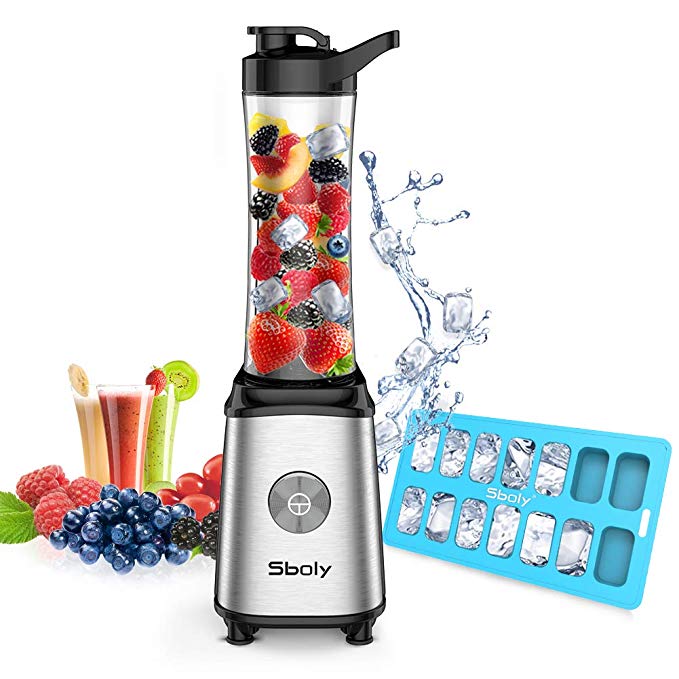 Personal Blender, Sboly Smoothie Blender Single Serve Small Blender for Juice Shakes and Smoothie with 20 oz Tritan BPA-Free Blender Bottle, 300W (with Silicone Ice Cube Tray/Bottle Brush)