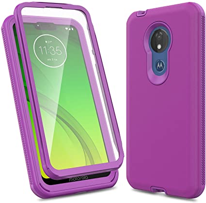 ACKETBOX Moto G7 Power Case/Moto G7 Supra Case Bumper Built-in Protective Film and PC Back Case TPU Cover Full Body Protective Cover Case for Motorola Moto G7 Power/Moto G7 Supra(Purple)