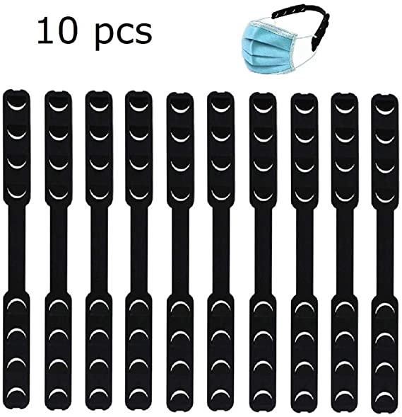 10 Pieces Black Mask Strap Extender,Anti-Tightening Mask Holder Hook Ear 4 Gear Adjustable Extention Strap Accessories Ear Grips Extension Mask Buckle to Relieve Wearing Discomfort for Kids & Adult