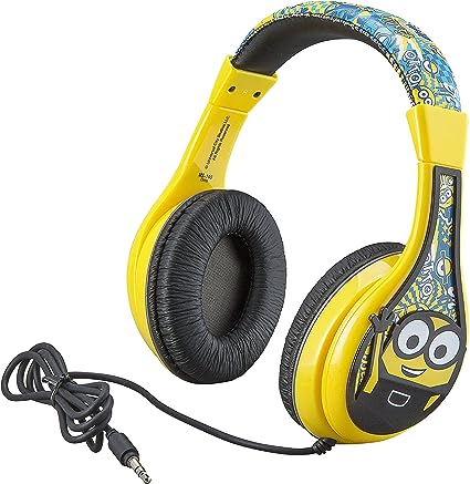 Minions Headphones for Kids, Wired Headphones for School, Home or Travel, Tangle Free Stereo Headphones with Parental Volume Control, Connect via 3.5mm Jack