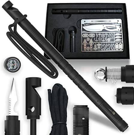 Tactical Survival Kit Gift Set - Outdoor Survival Kit With 12-Tool Survival Pen, Paracord and 30-Piece Survival Card - Tactical Kit for Outdoor Hobbies & Emergencies - Camping Kit Gift For Men
