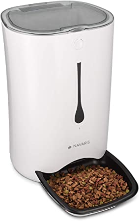 Navaris Automatic Pet Feeder with Timer - Auto Timed Dry Dog or Cat Food Dispenser - Programmable 4 Meal Feeder up to 6 Litres for Dogs and Cats