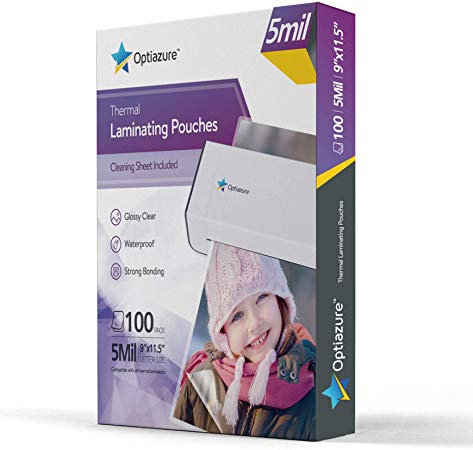 Optiazure Thermal Laminating Pouches 9"x11.5" Inches, Clear, Cleaning Sheet Included, Letter Size (5mil 100Pack)
