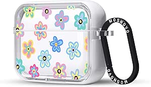 MOSNOVO Case for Airpods Pro & Airpods Pro 2, Protective Clear Case with Shockproof Dual Layer Hard Luxe Metal Ring Designed for Airpods Pro 2 Generation - Groovy Flower