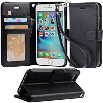 Iphone 6s Case, iphone 6 case, Arae Apple Iphone 6 / 6s [Wrist Strap] Flip Folio [Kickstand Feature] PU leather wallet case with ID&Credit Card Pockets (Black)
