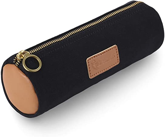 iDream365 Canvas Simple Pencil Case Bag Pouch，Durable with Brass Zipper,Match Color Design-Black