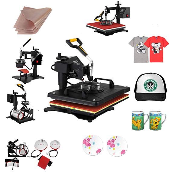 VEVOR Heat Press Machine 15x15Inch Combo Press Transfer Machine with Multifunctional Digital Cap Press Cup Press Plate Press 5IN1 T-Shirt Heat Press Machine (5IN1 Yellow)