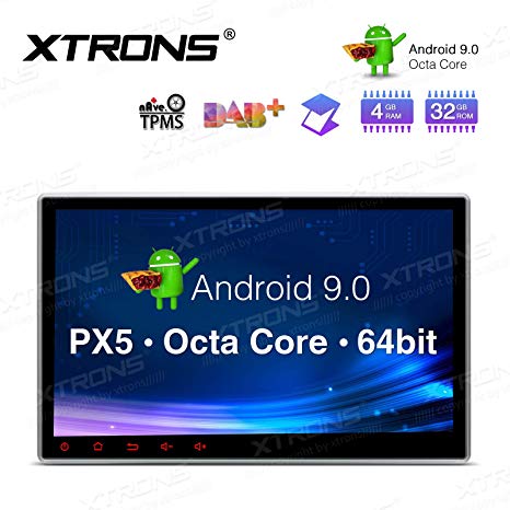 XTRONS 10.1 Inch Android 9.0 Car Stereo Radio DVD Player Universal Double Din GPS Navigator Octa Core 4G RAM 32G ROM Multi-Touch Screen Adjustable Viewing Angles Head Unit Supports OBD2 TPMS WiFi