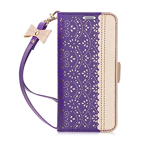 WWW Galaxy Note 9 Case,Note 9 Wallet Case,[Luxurious Romantic Carved Flower] Leather Wallet Case with [Inside Makeup Mirror] and [Kickstand Feature] for Galaxy Note 9 2018 Purple