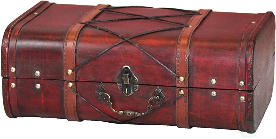 Vintiquewise Antique Cherry Wooden Suitcase with Leather X Design