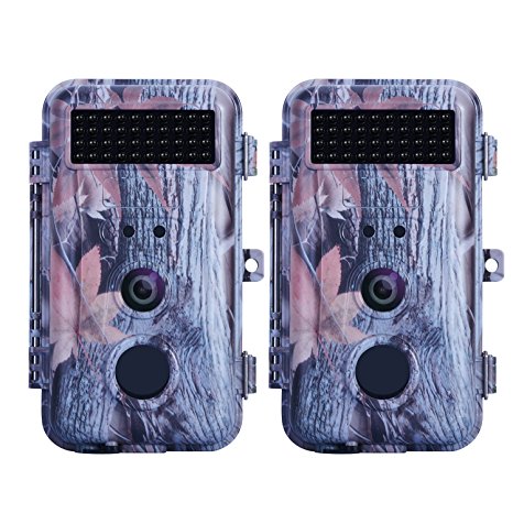 BlazeVideo 2-Pack HD 16MP 1080P Game Trail Camera Hunting Wildlife F2.0 Lens Low Glow Infrared Waterproof Motion Activated with Night Vision 40pcs IR LEDs Up to 65ft, Video Record, 2.36" LCD